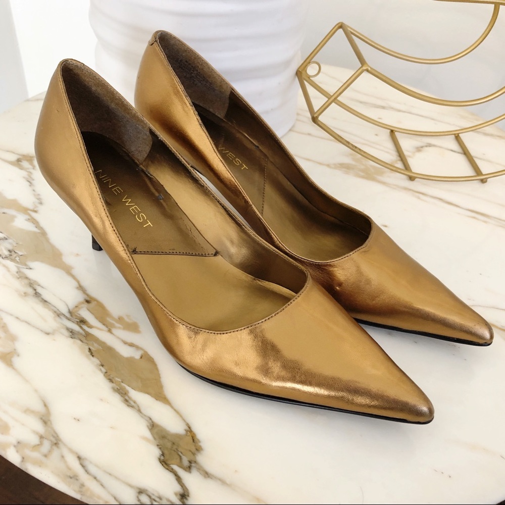 Nine West Metallic Bronze Pointed Toe Heels